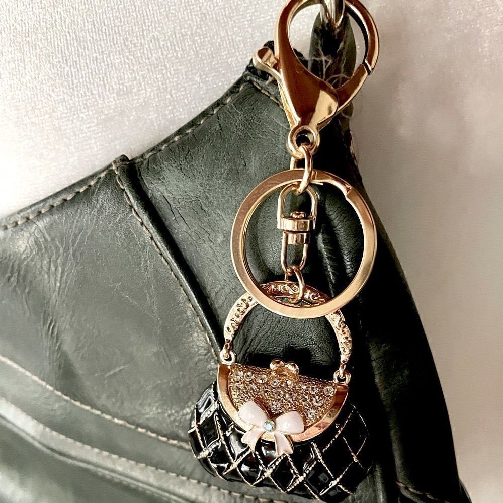 Bag Charm Pink or Black BeJeweled Purse Bag charm/Key Ring - New